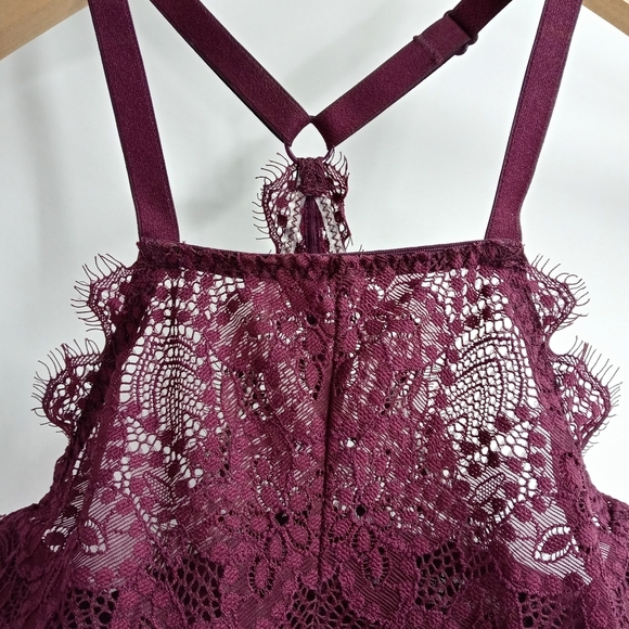Victoria's Secret Pink Maroon Push Halter‎ Lace Bralette - Picture 3 of 9